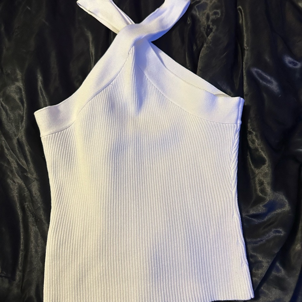 White Halter Neck Ribbed Top